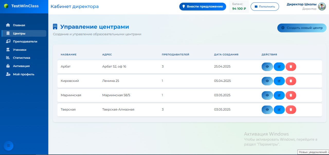 Управление центрами